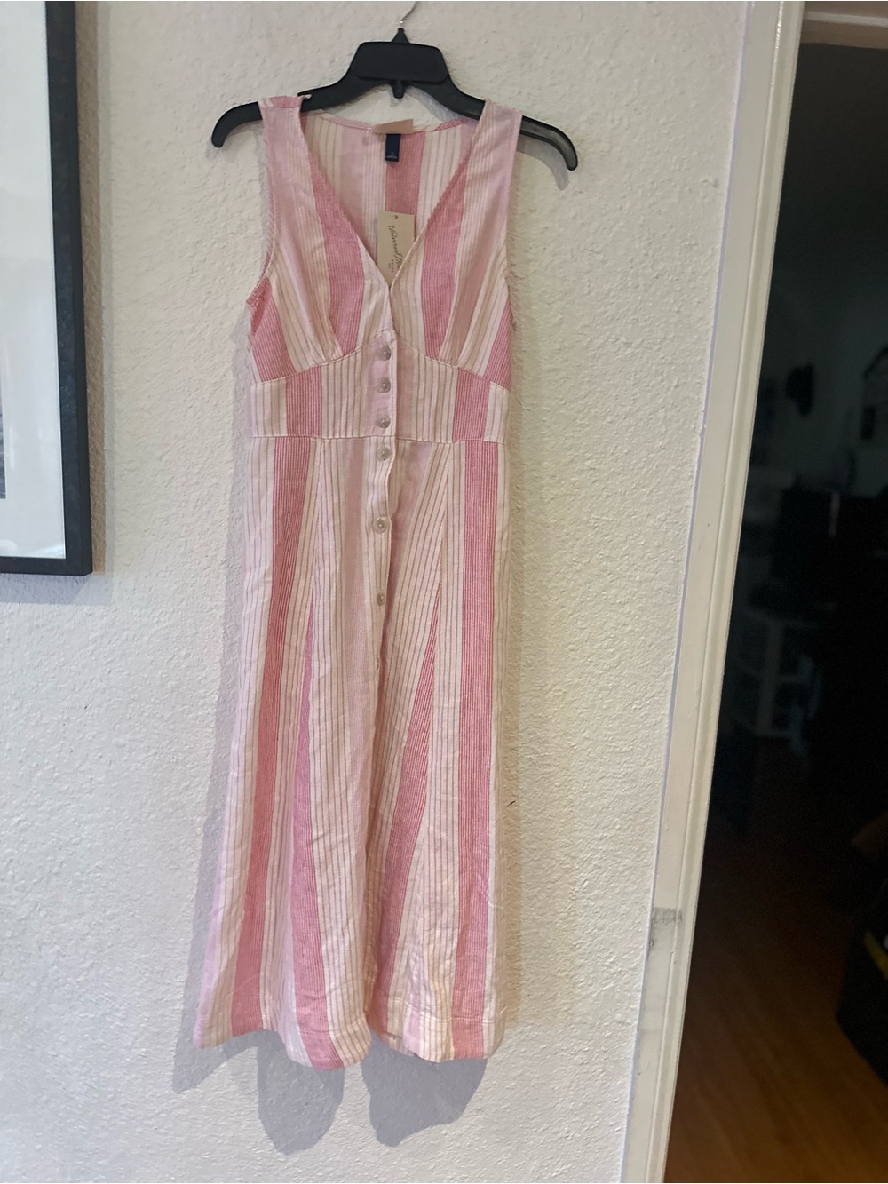 Universal Thread Pink & Cream Striped Button-Front Midi Dress